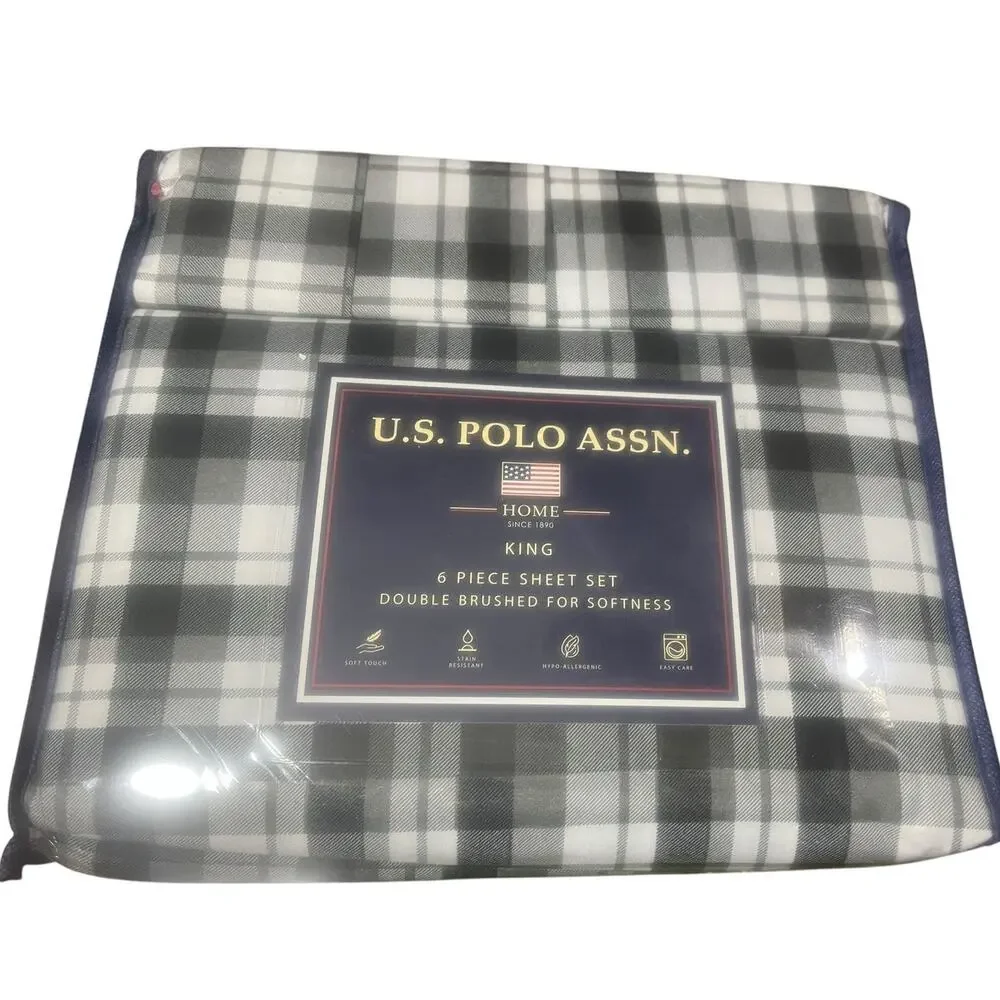 U. S. Polo Assn. King Size 6 Piece Double Brushed Sheet Set NIB